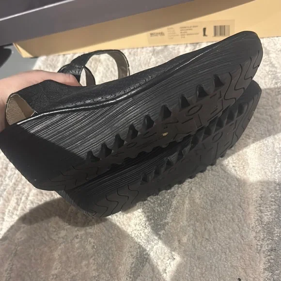 Fly London Women's Black Peep Toe Shoes - Picture 3 of 5